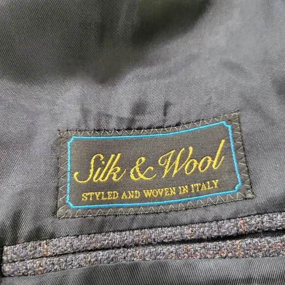 Pronto-Uomo Suit Jacket Blazer Silk Wool Gray Plaid Italy Lined Size 54 Long